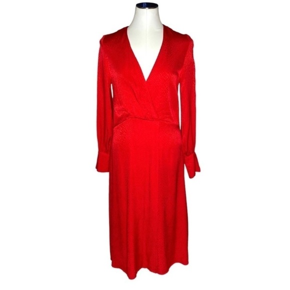 H&M Red Jacquard Weave Snake Faux Wrap Print Red‎ Long Dress Size 8 - Picture 3 of 15